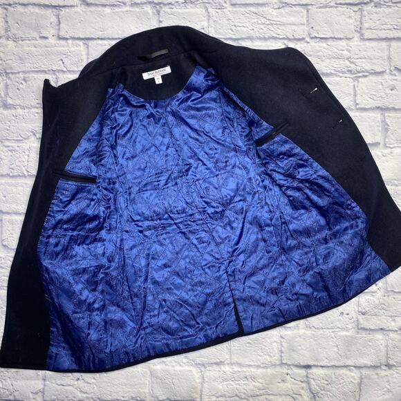 Isaac Mizrahi Single Breasted Wool Overcoat in Navy - Picture 6 of 9